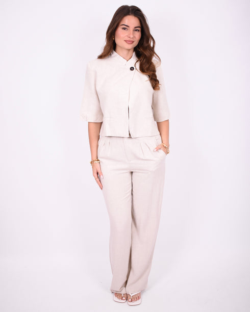 Linnen split blazer set beige