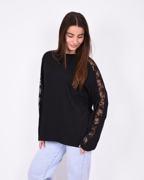 Lace detail longsleeve black