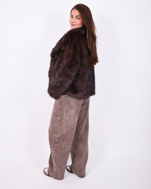 faux fur coat brown