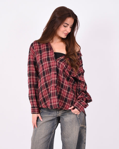 Checkered rhinestone flannel Bordeaux