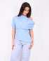 off shoulder draped top light blue