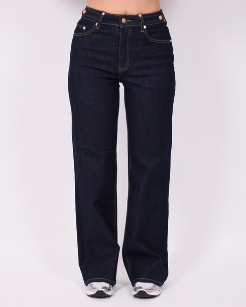 Gold detail stretch jeans dark blue