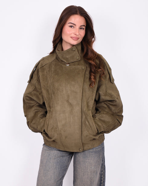 suede bomber jacket khaki