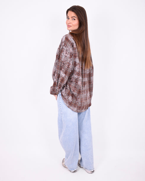 washed checkered flannel brown