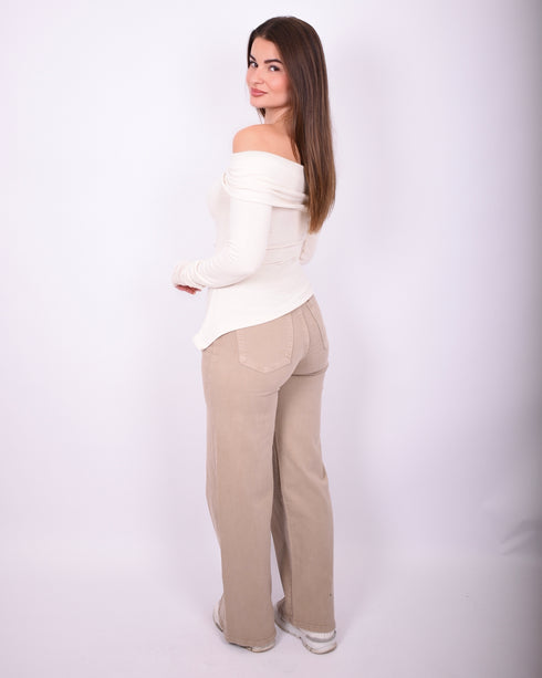 off shoulder lace detail top creme