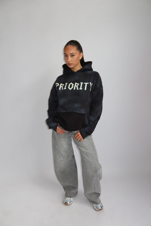 priority tape hoodie washed black