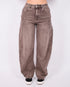 brown washed barrel cargo stretch jeans