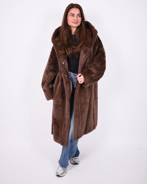 maxi faux fur coat brown