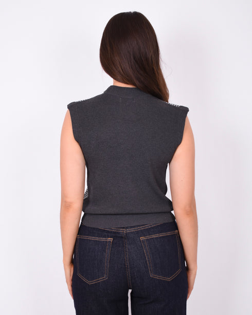sequin spencer top dark grey