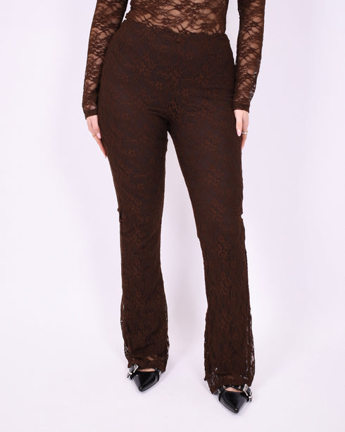 lace flared pants brown