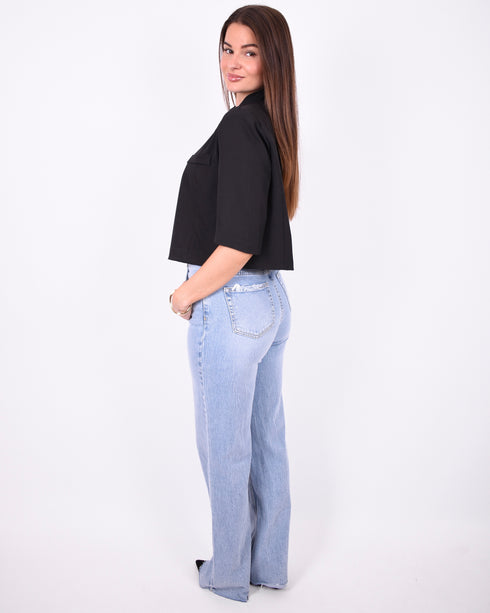 button split blazer black
