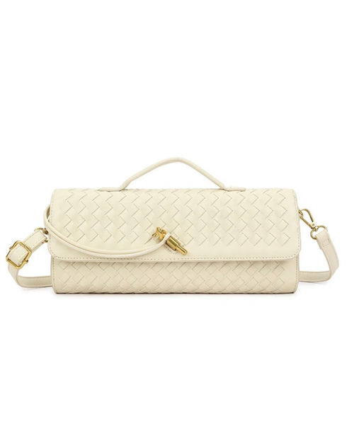 Gevlochten pu clutch crème