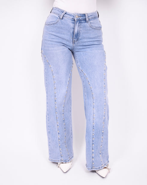 Studs Wide leg stretch jeans light blue