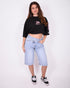 studs cross waist stretch jort