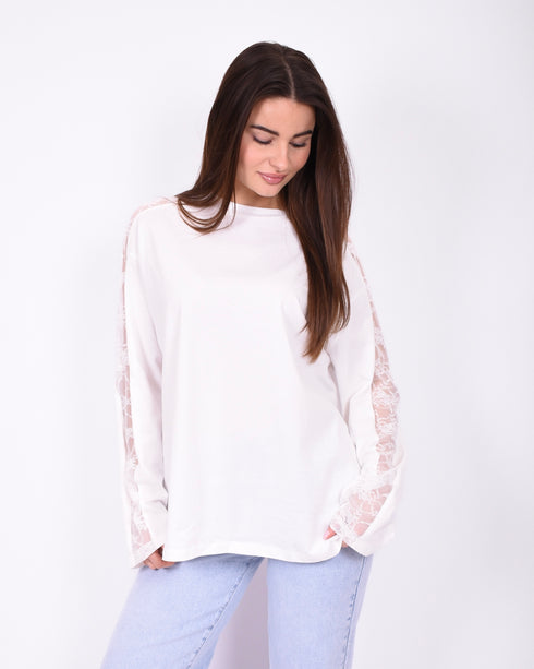 Lace detail longsleeve white
