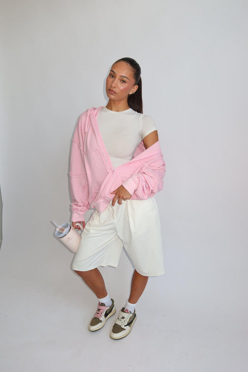 Priority zip up hoodie pink