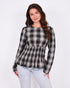 checkered peplum top black