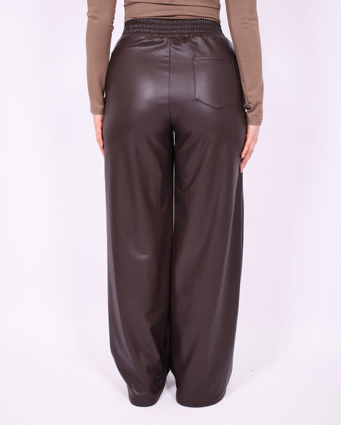 Leather wide leg pants Brown