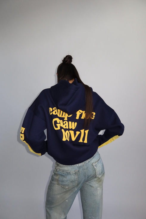 lucky me hoodie navy/yellow