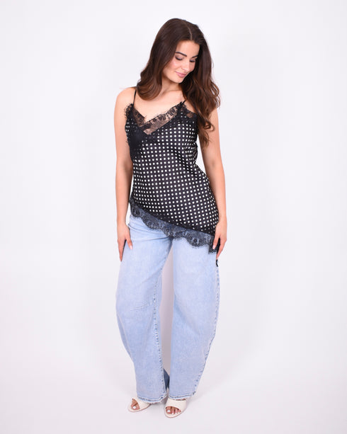 Satin polkadot top black