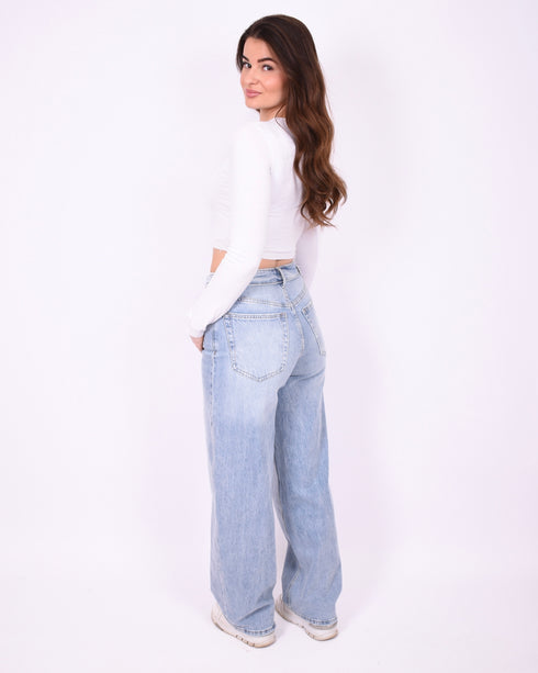 Foldover stretch balloon jeans blue