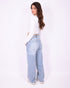 Foldover stretch balloon jeans blue