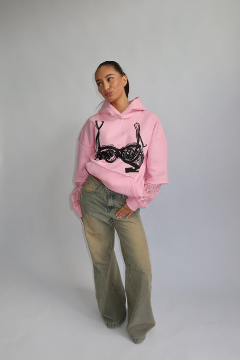 Priority spice lace hoodie pink