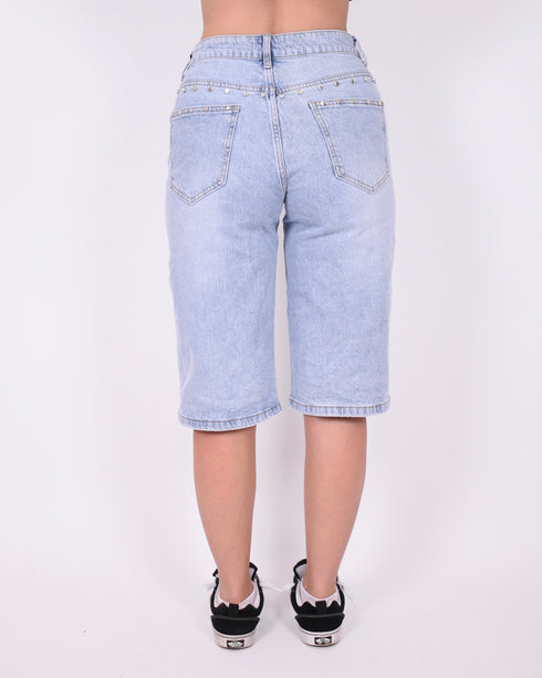 studs cross waist stretch jort