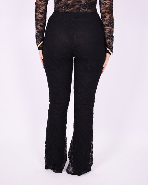 lace flared pants black