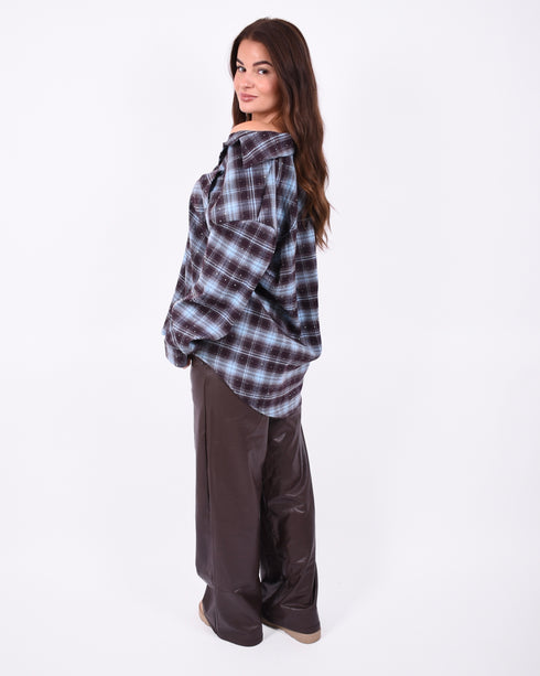 Checkered rhinestone blouse light blue