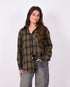Checkered rhinestone flannel kaki