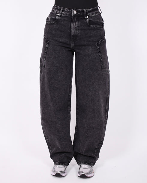 dark grey barrel cargo stretch jeans