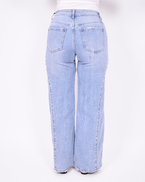 Studs Wide leg stretch jeans light blue
