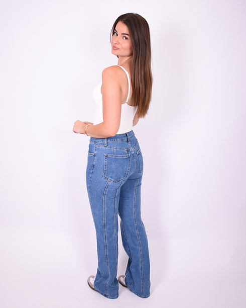 lined straight leg jeans blue