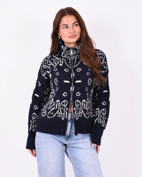 Paisley knit vest navy