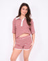 Striped Crochet polo set red