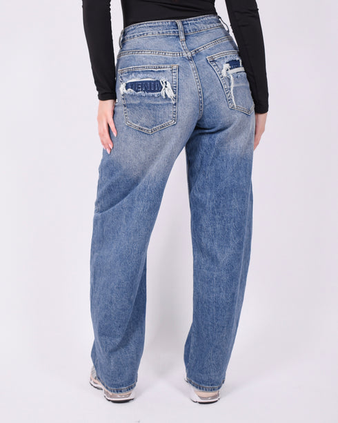 bum denim patch stretch jeans