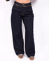 Leather waist jeans dark blue