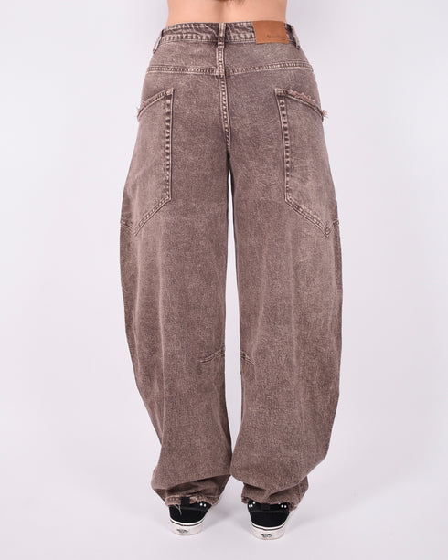 brown washed barrel cargo stretch jeans