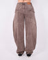 brown washed barrel cargo stretch jeans