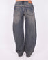 dark blue vintage washed barrel stretch jeans