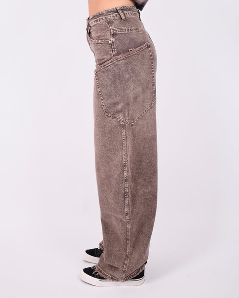 brown washed barrel cargo stretch jeans