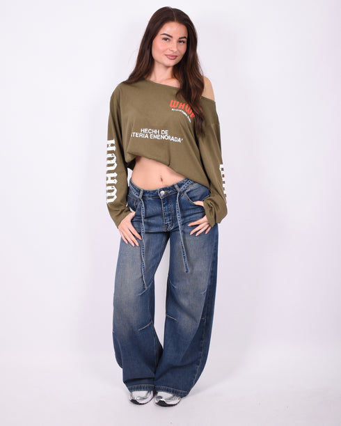 Dark vintage Baggy Wide leg stretch jeans