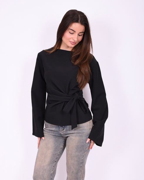 Flared sleeve bow top black