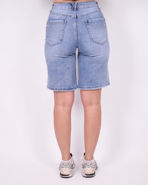 distressed stretch jort blue