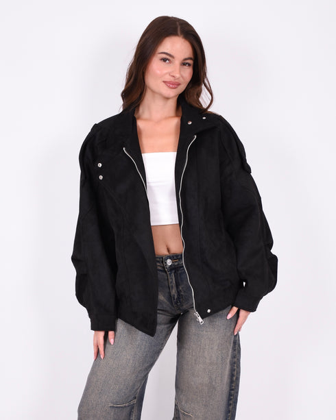 suede bomber jacket black