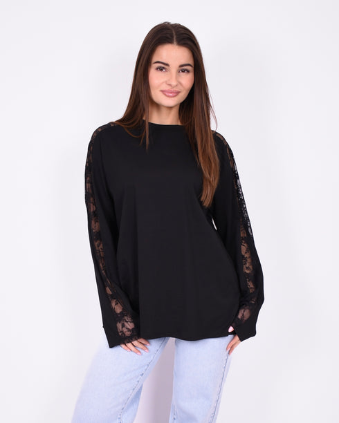 Lace detail longsleeve black