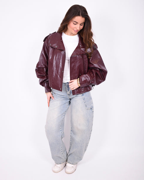 statement leather jacket bordeaux