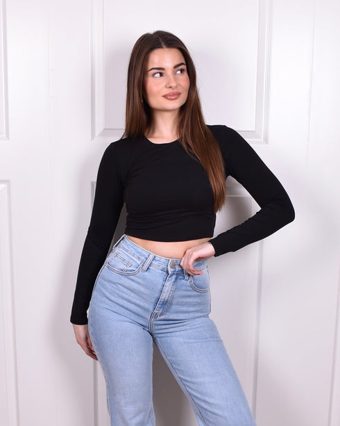 Cropped long sleeve top black