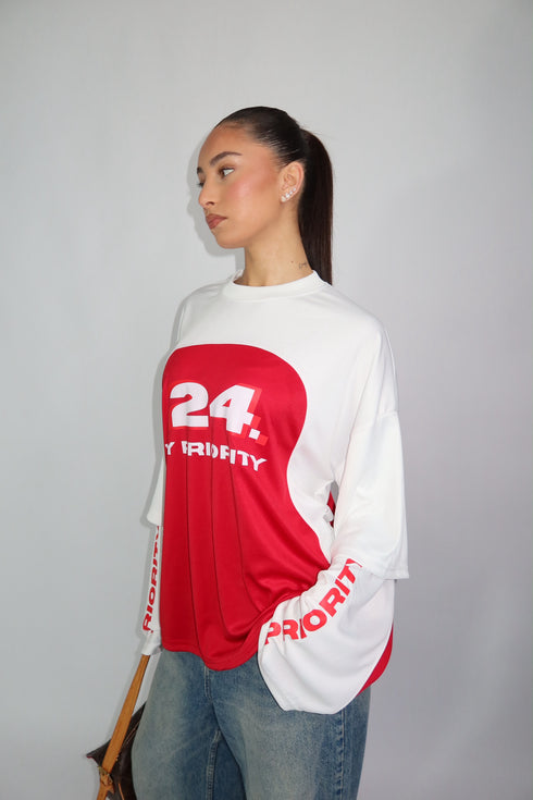 Priority paneled longsleeve red